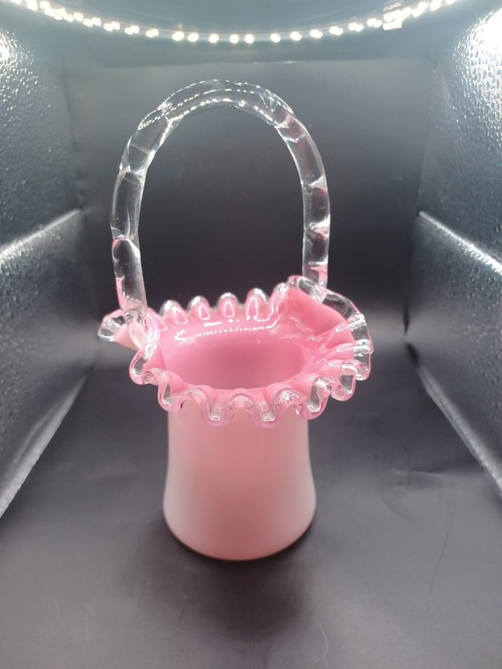 Fenton pink glass basket